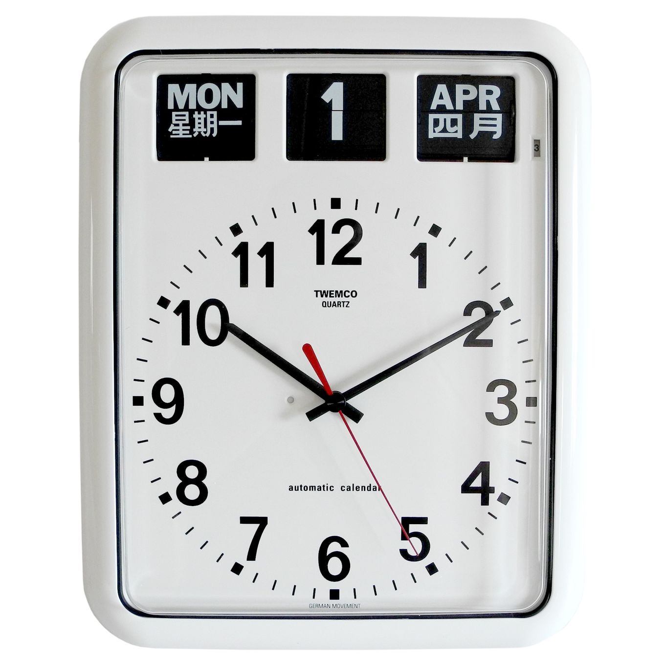BILINGUAL CALENDAR CLOCK in WHITE *LTD EDITION*